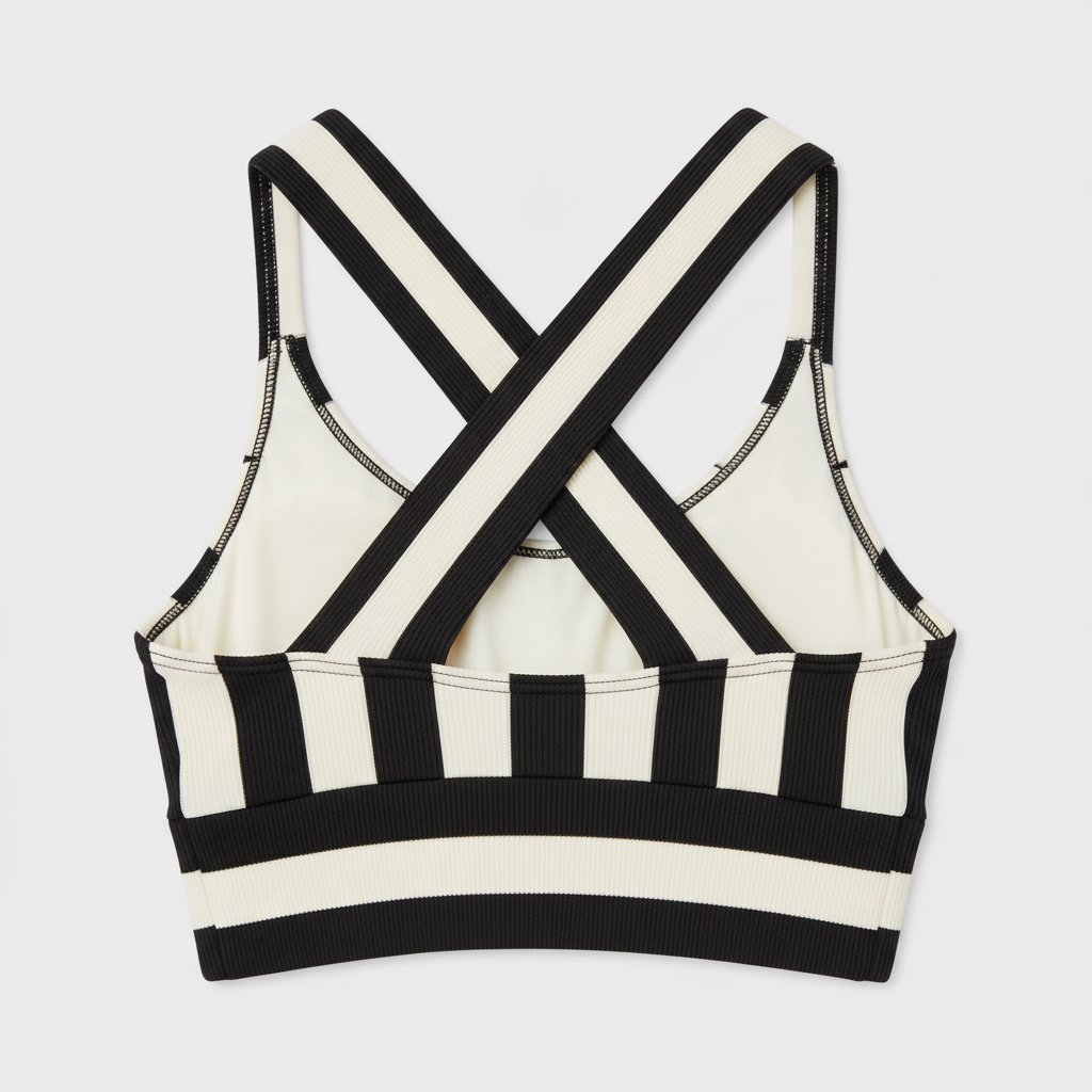 Black and Ivory ribbed swim crop top back view