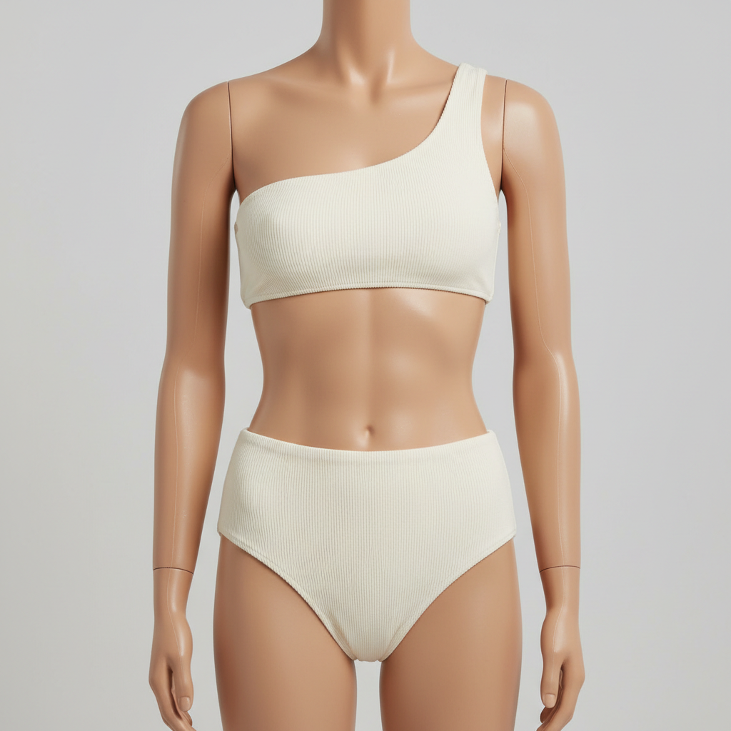 Sunset High-Waist Bikini Set in Ivory Cream – Front view