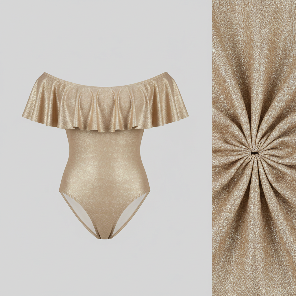 Sleek Swimsuit in Champagne Gold – Fabric close-up