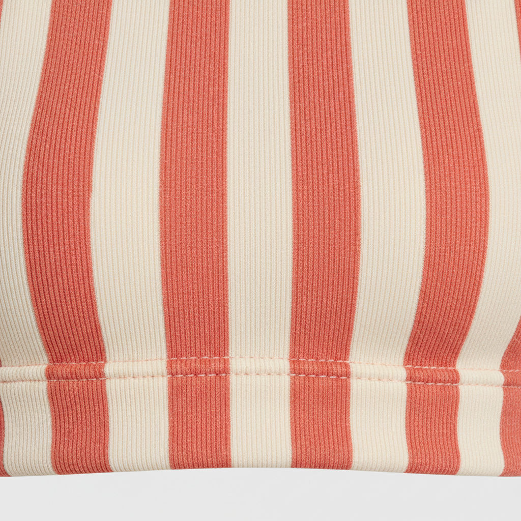 Coral Pink and Cream ribbed swim crop top fabric close-up