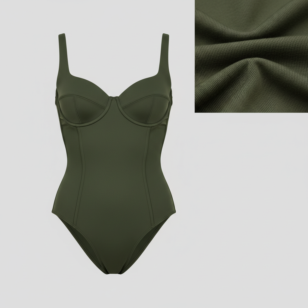 Ocean Breeze One-Piece in Forest Olive – Fabric close-up