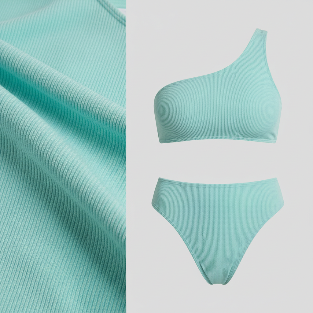 Sunset High-Waist Bikini Set in Aqua Mint – Fabric close-up