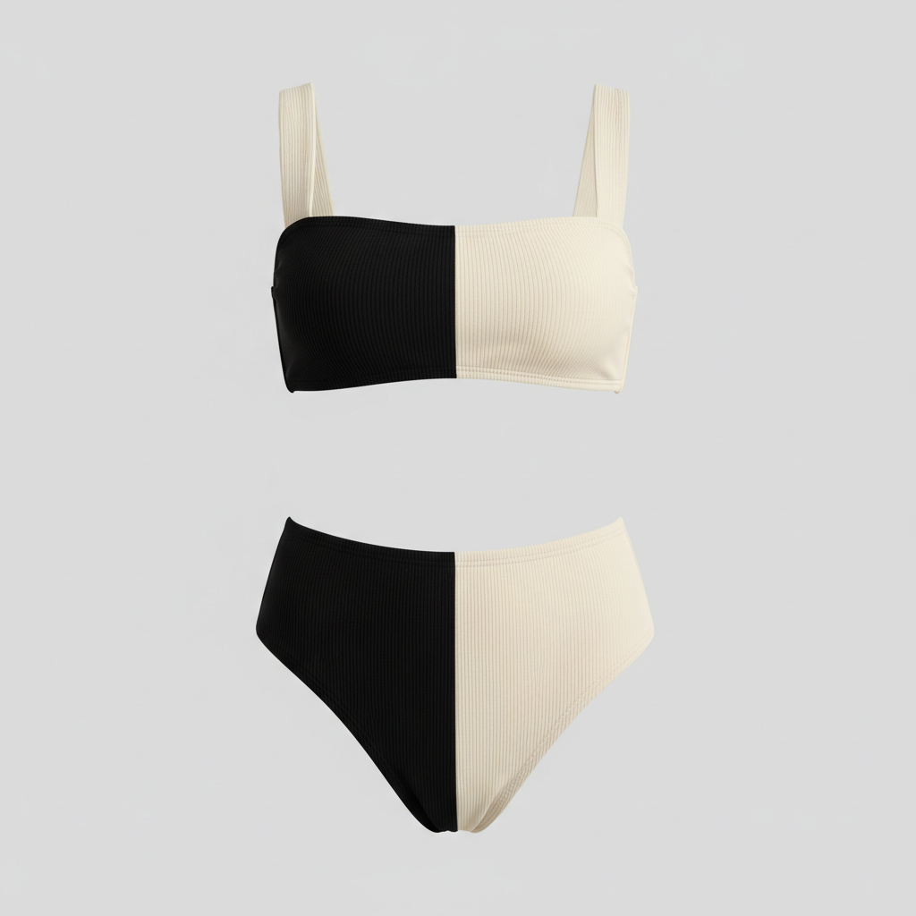 Signature Rib Bikini Set in Black & Ivory — Hero Shot