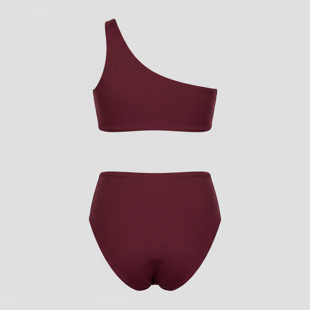 Sunset High-Waist Bikini Set in Burgundy Wine – Back view