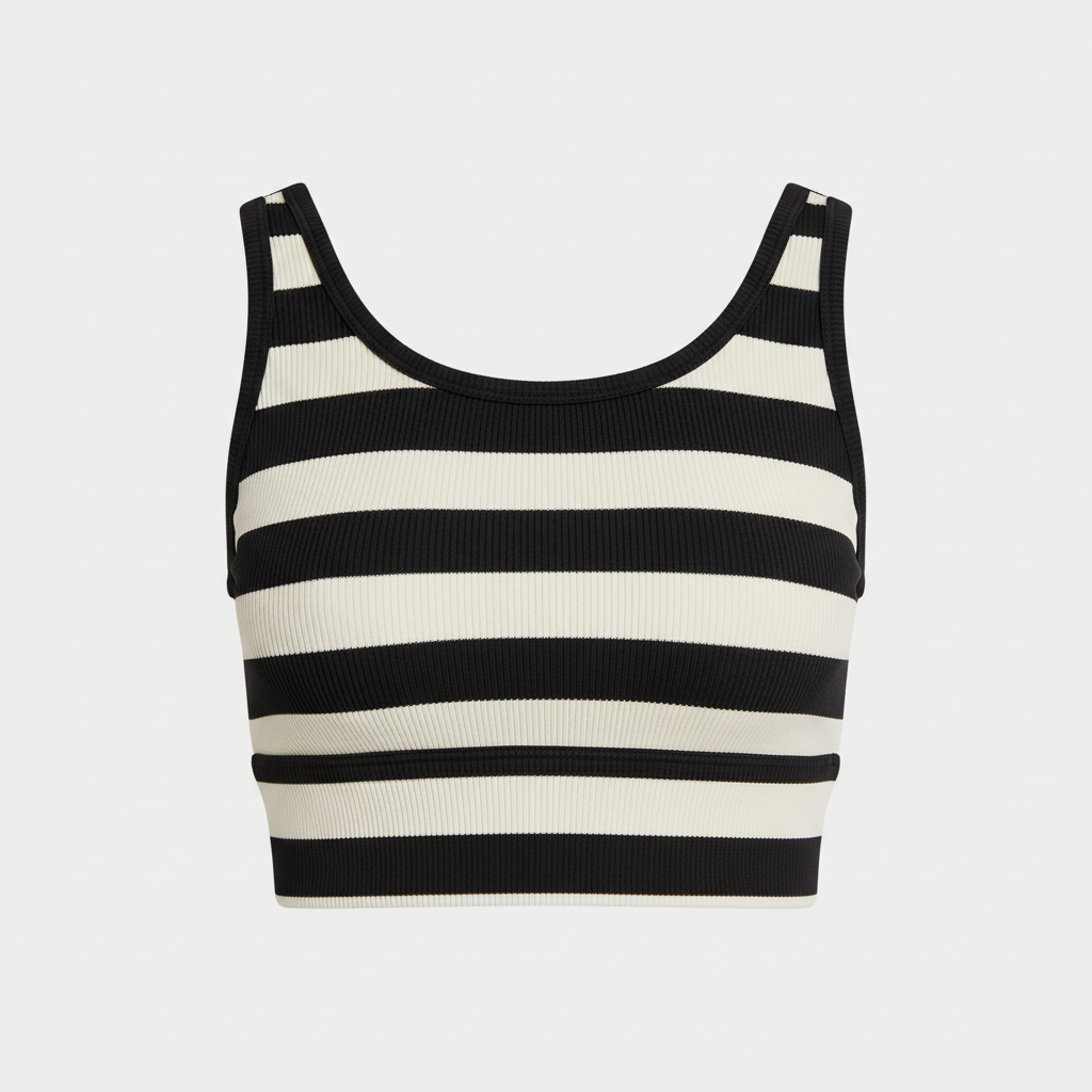 Black and Ivory ribbed swim crop top front view