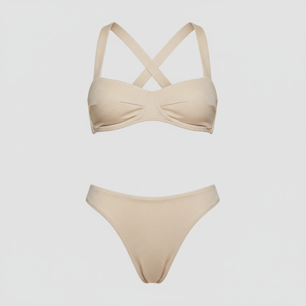Azure Waves Bikini - Pearl Beige - Fabric Detail