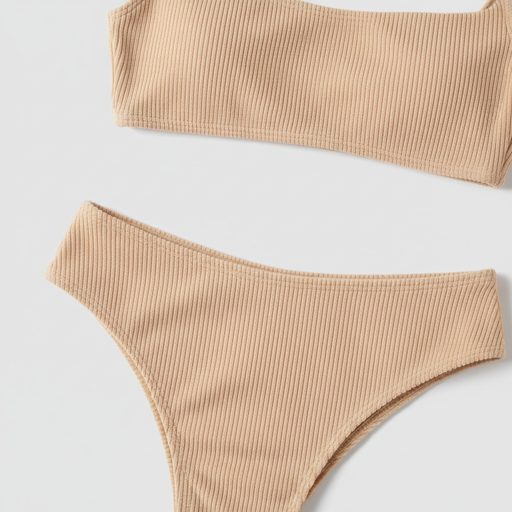 Golden Tide Swim Set in Pearl Beige – Fabric Close-Up