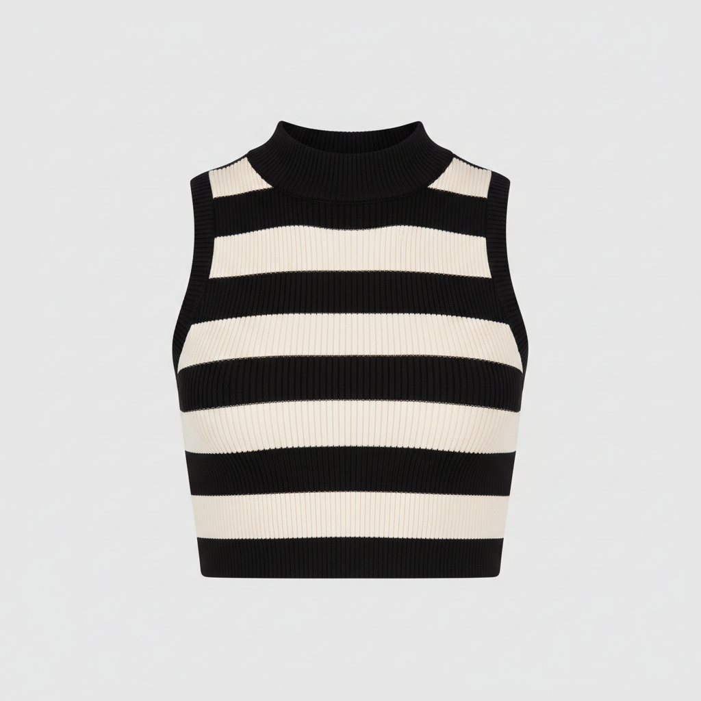 Black and Ivory ribbed swim crop top hero shot