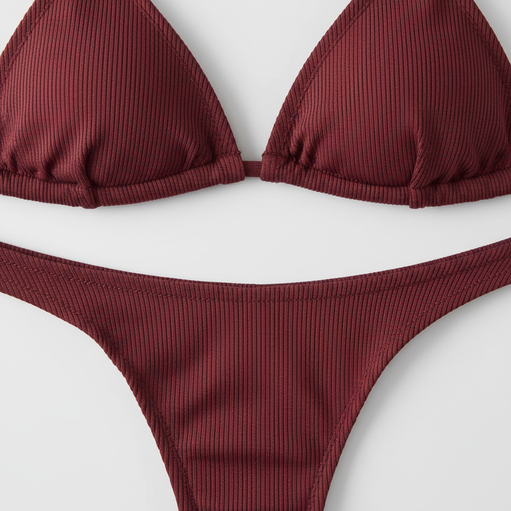 Burgundy Wine triangle bikini set fabric close-up