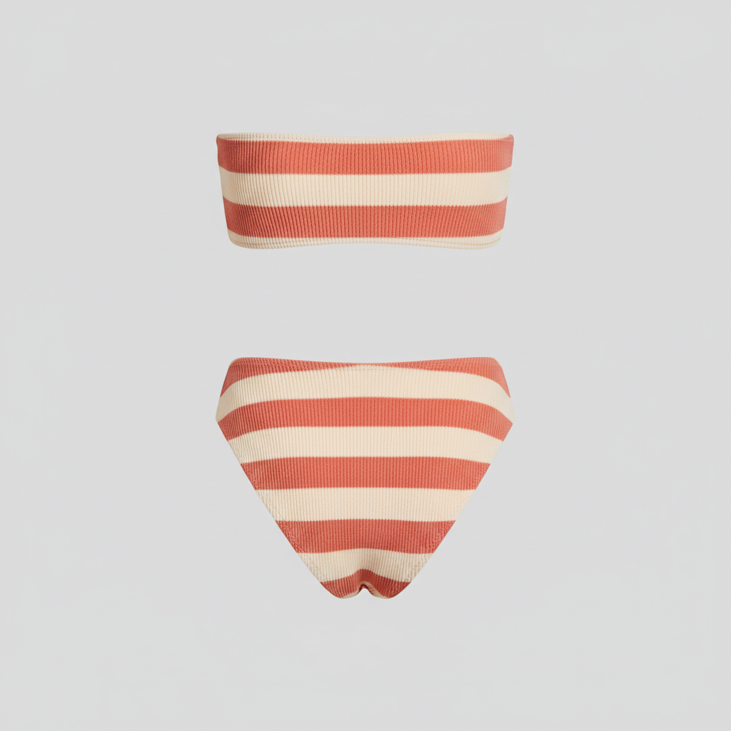 Signature Rib Bikini Set in Coral Pink & Cream — Back View