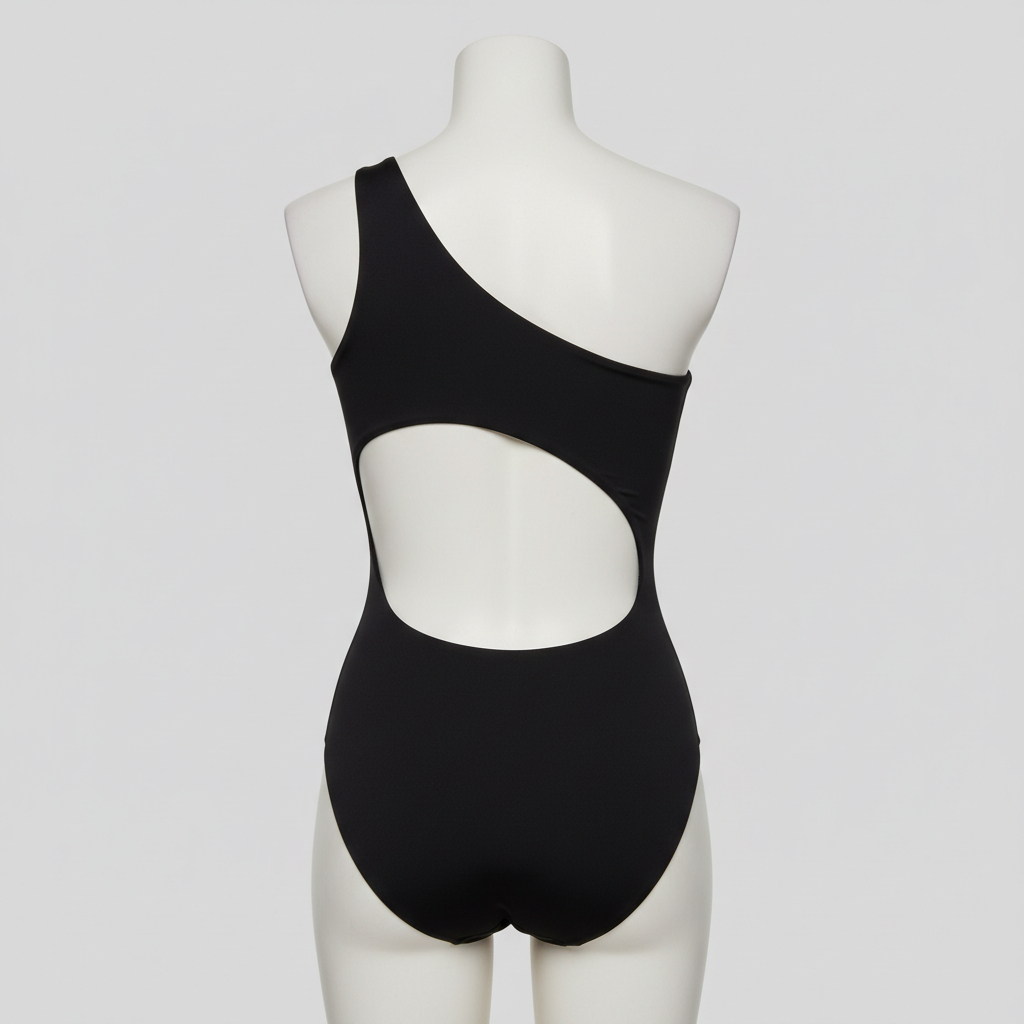 Midnight Black one shoulder swimsuit back view