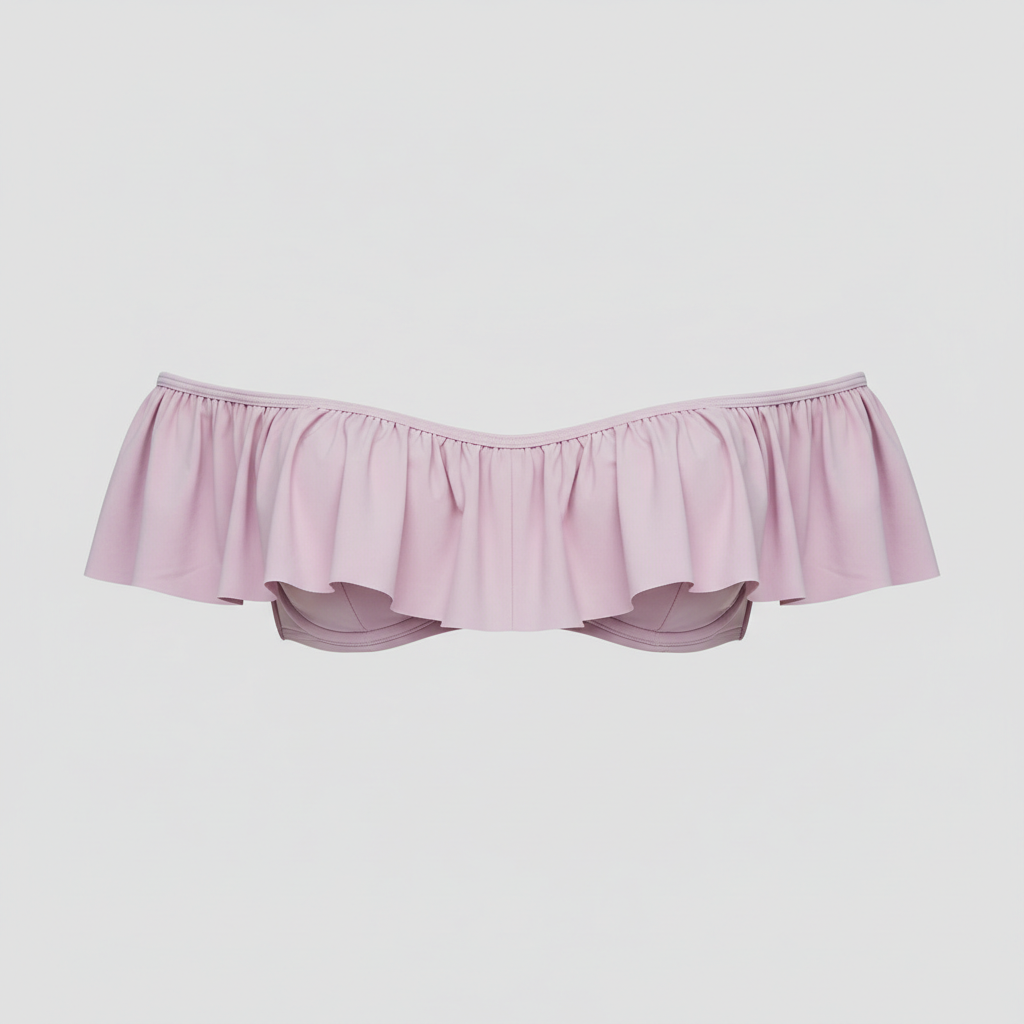 Off Shoulder Ruffle Bikini Top in Lavender Pink – Hero shot