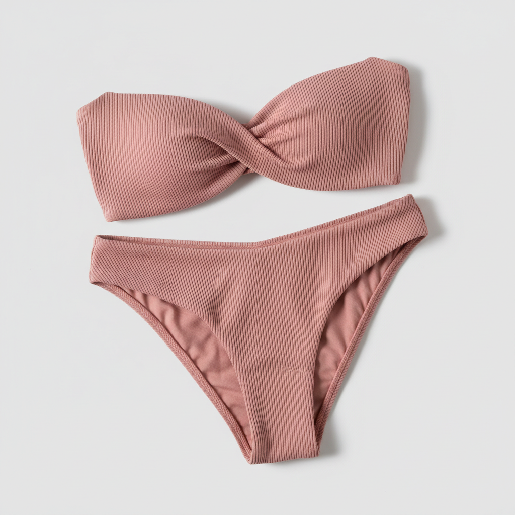 Sunset Breeze Bikini in Dusty Rose – Fabric Close-Up