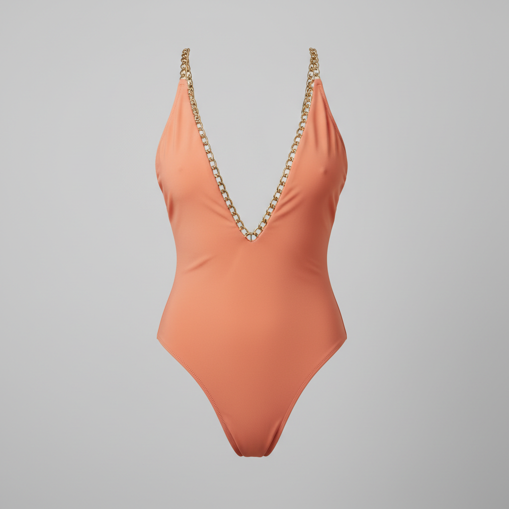 Aqua Wrap Swimsuit in Coral Peach – Hero shot