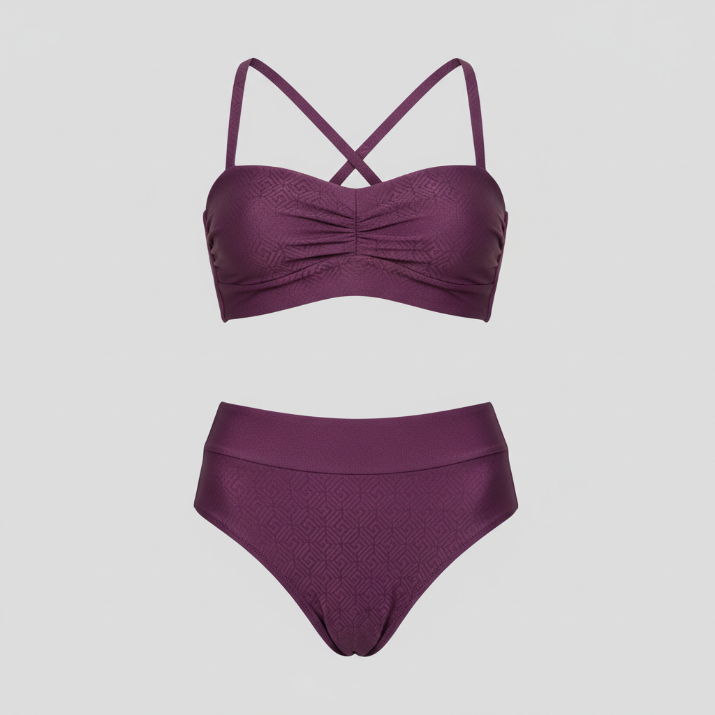 Deep Plum textured two-piece bikini set front view
