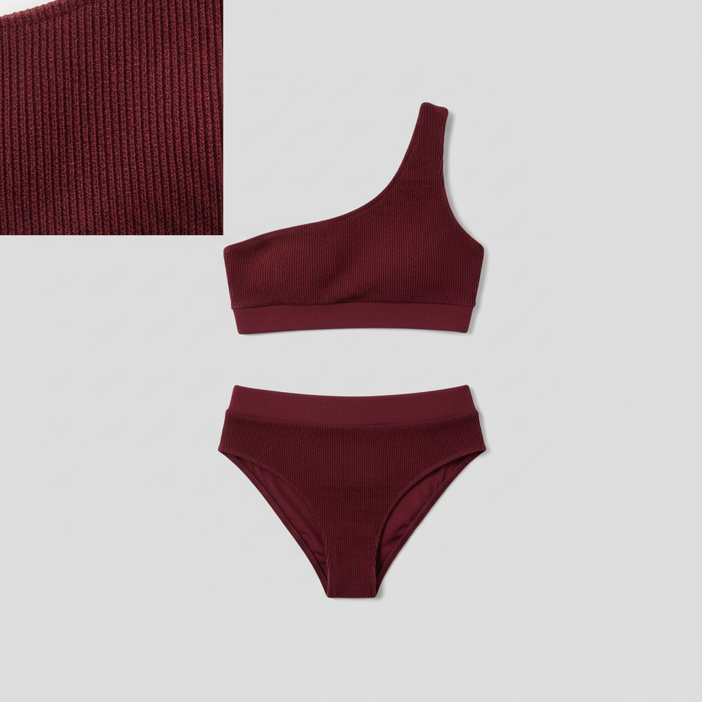 Sunset High-Waist Bikini Set in Burgundy Wine – Fabric close-up