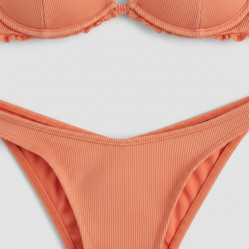 Coastal Breeze Bikini in Coral Peach — Fabric Close-up
