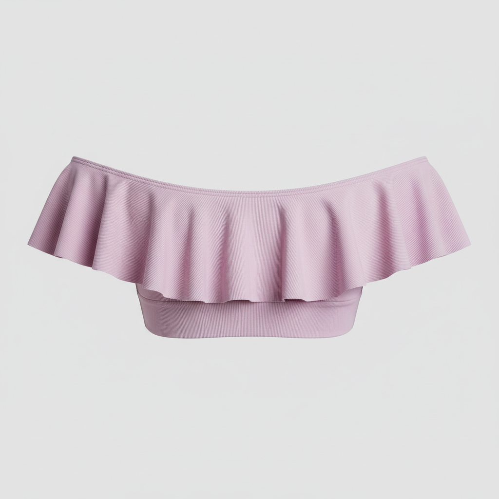 Off Shoulder Ruffle Bikini Top in Lavender Pink – Back view