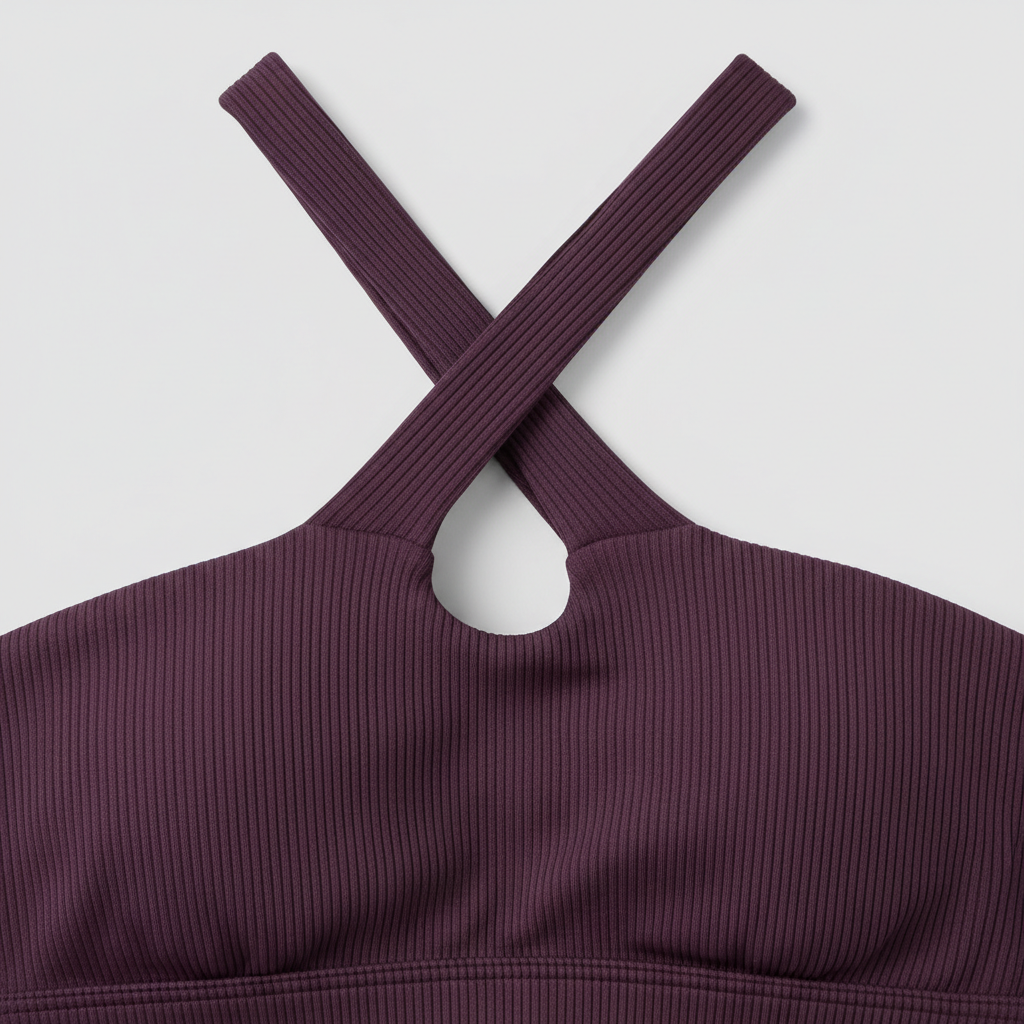 Sporty Swim Top in Deep Plum - Fabric Close-up
