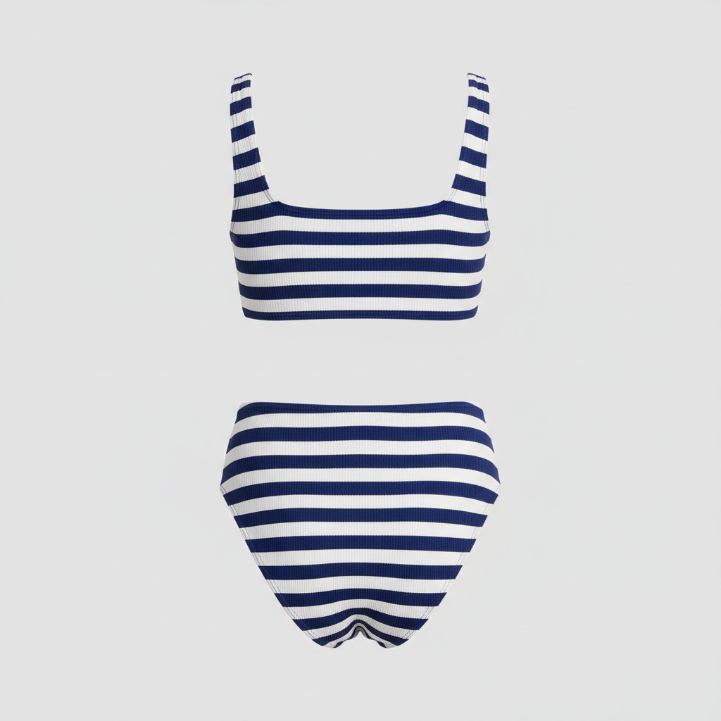 Signature Rib Bikini Set in Ocean Blue & White — Back View