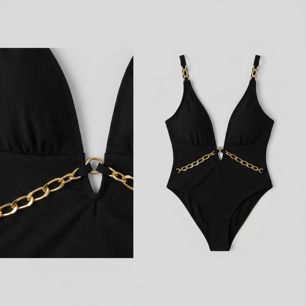 Aqua Wrap Swimsuit in Midnight Black – Fabric close-up