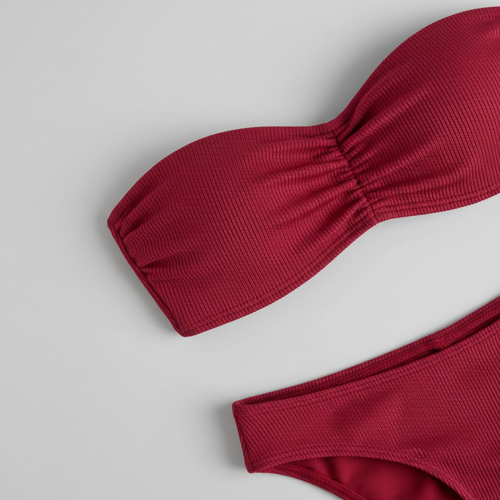 Coastal Glow Bikini in Ruby Red – Fabric close-up