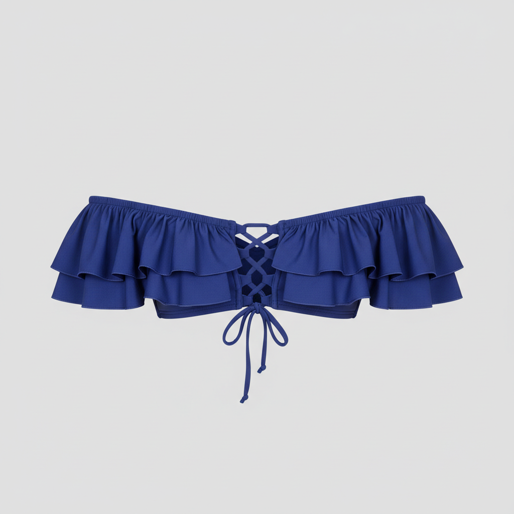 Off Shoulder Ruffle Bikini Top in Sapphire Blue – Back view