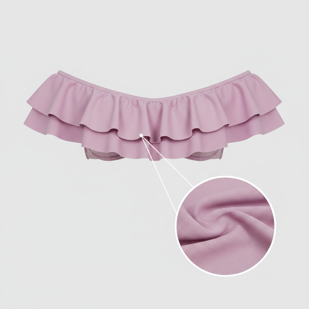 Off Shoulder Ruffle Bikini Top in Lavender Pink – Fabric close-up