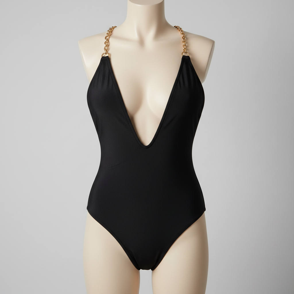 Aqua Wrap Swimsuit in Midnight Black – Front view