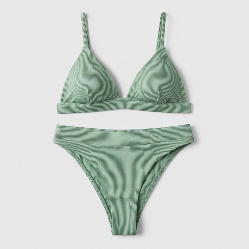 Tropical Motion Bikini in Sage Green – Fabric Close-Up
