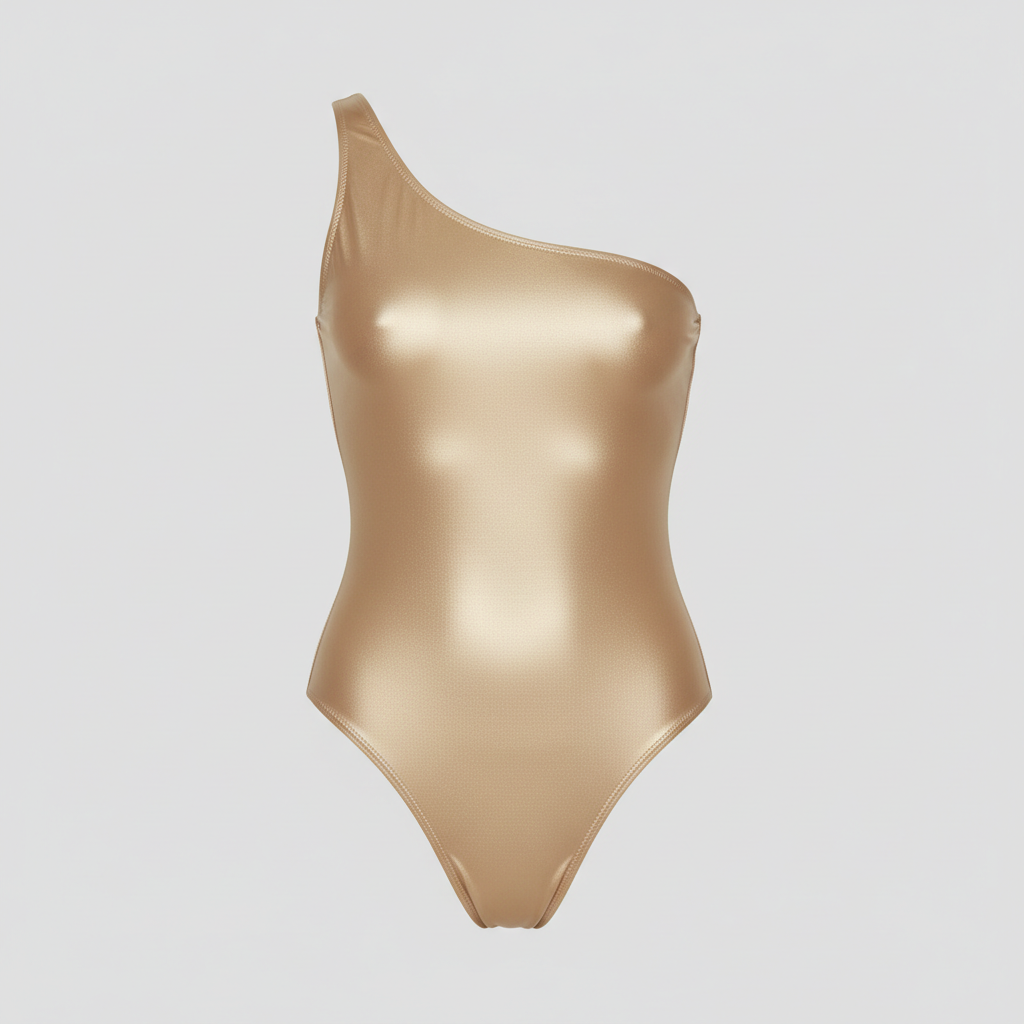 Champagne Gold one shoulder swimsuit front view