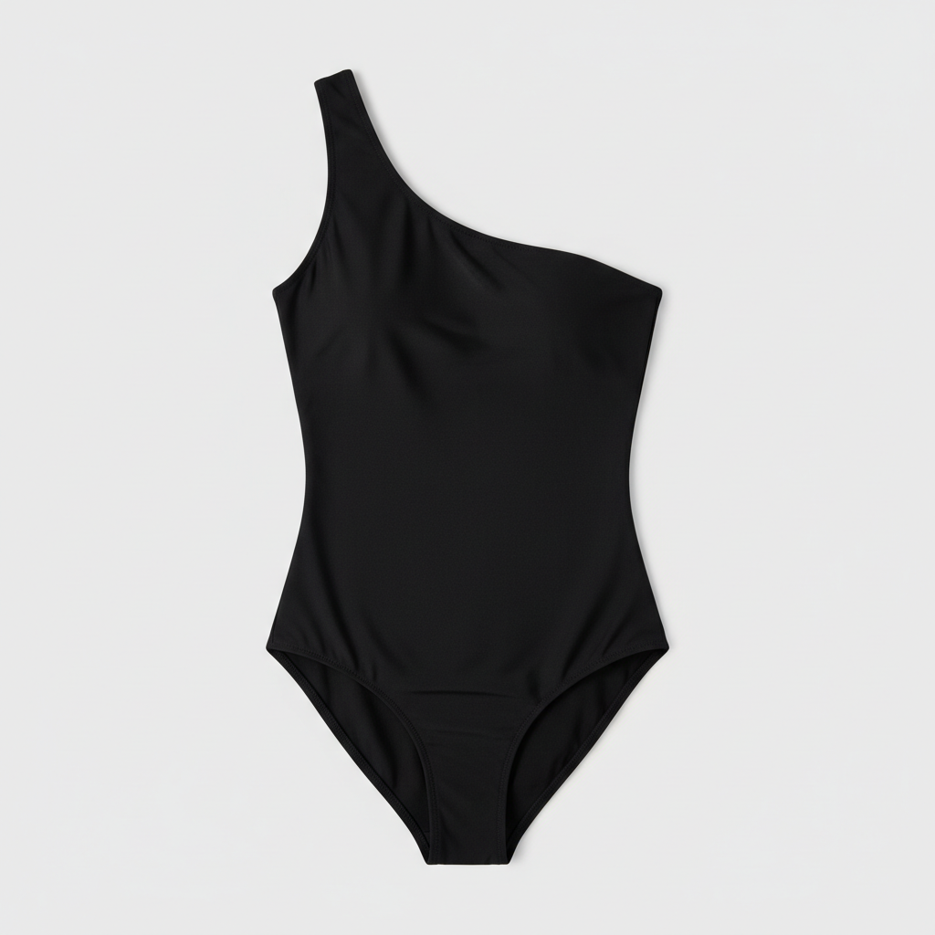Midnight Black one shoulder swimsuit hero shot
