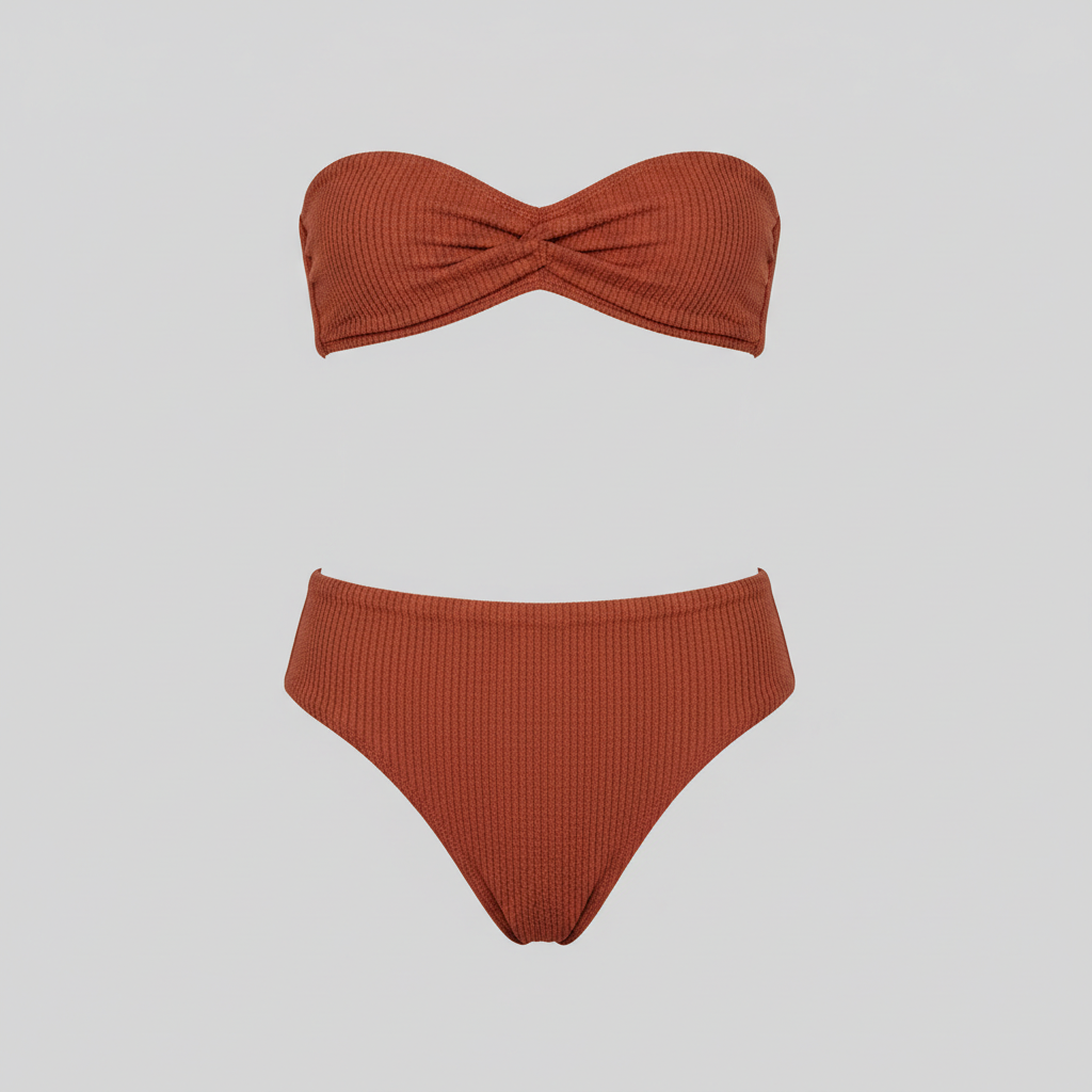 Terracotta Rust textured two-piece bikini set hero shot