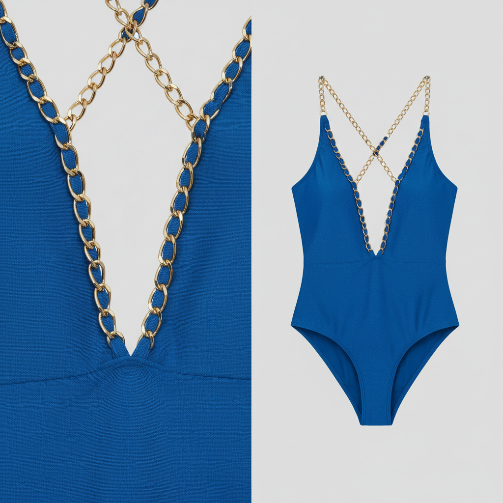 Aqua Wrap Swimsuit in Ocean Blue – Fabric close-up