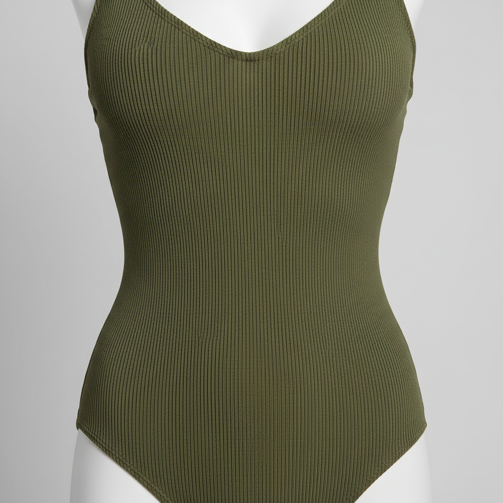 Coastal Glow Swimsuit in Forest Olive – Fabric Close-Up
