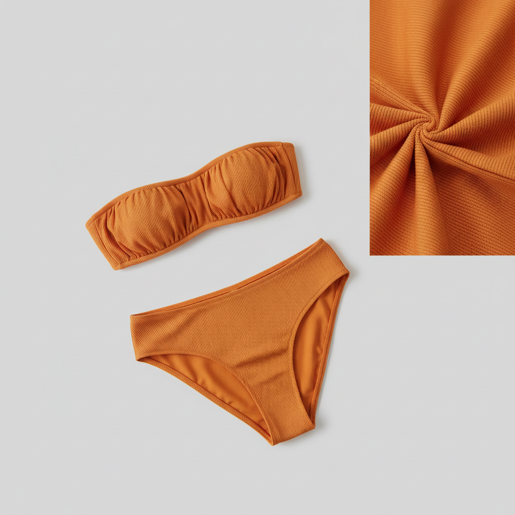 Tropical Bloom Bikini in Sunset Orange – Fabric close-up
