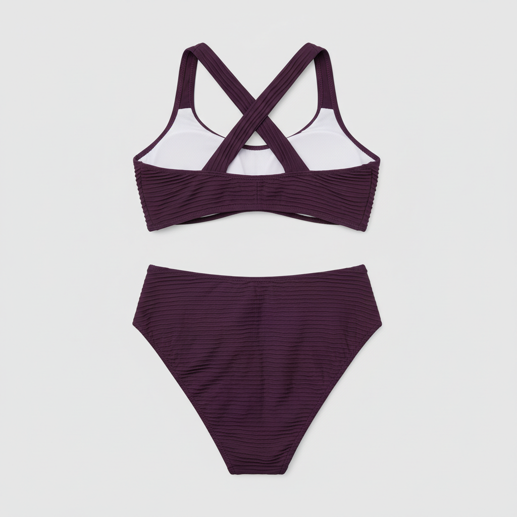 Deep Plum textured two-piece bikini set back view