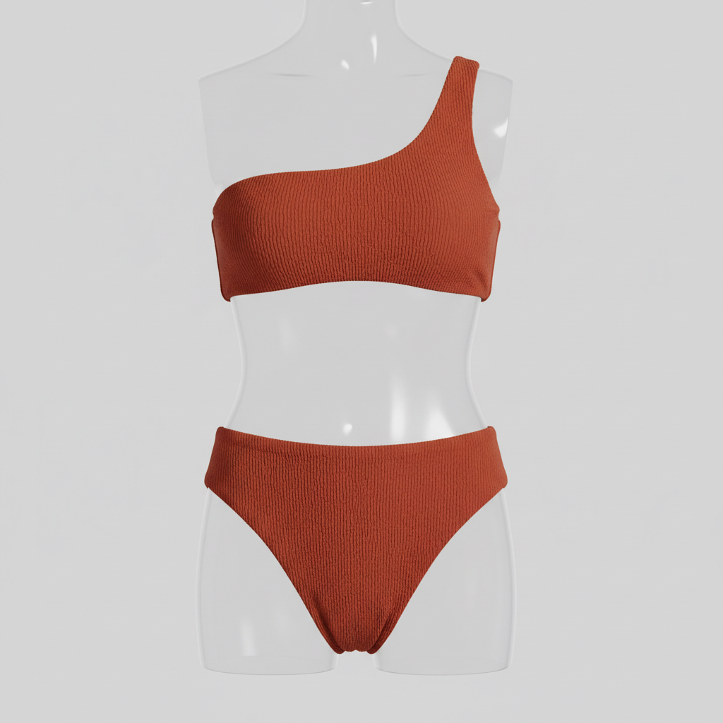 Terracotta Rust textured two-piece bikini set front view