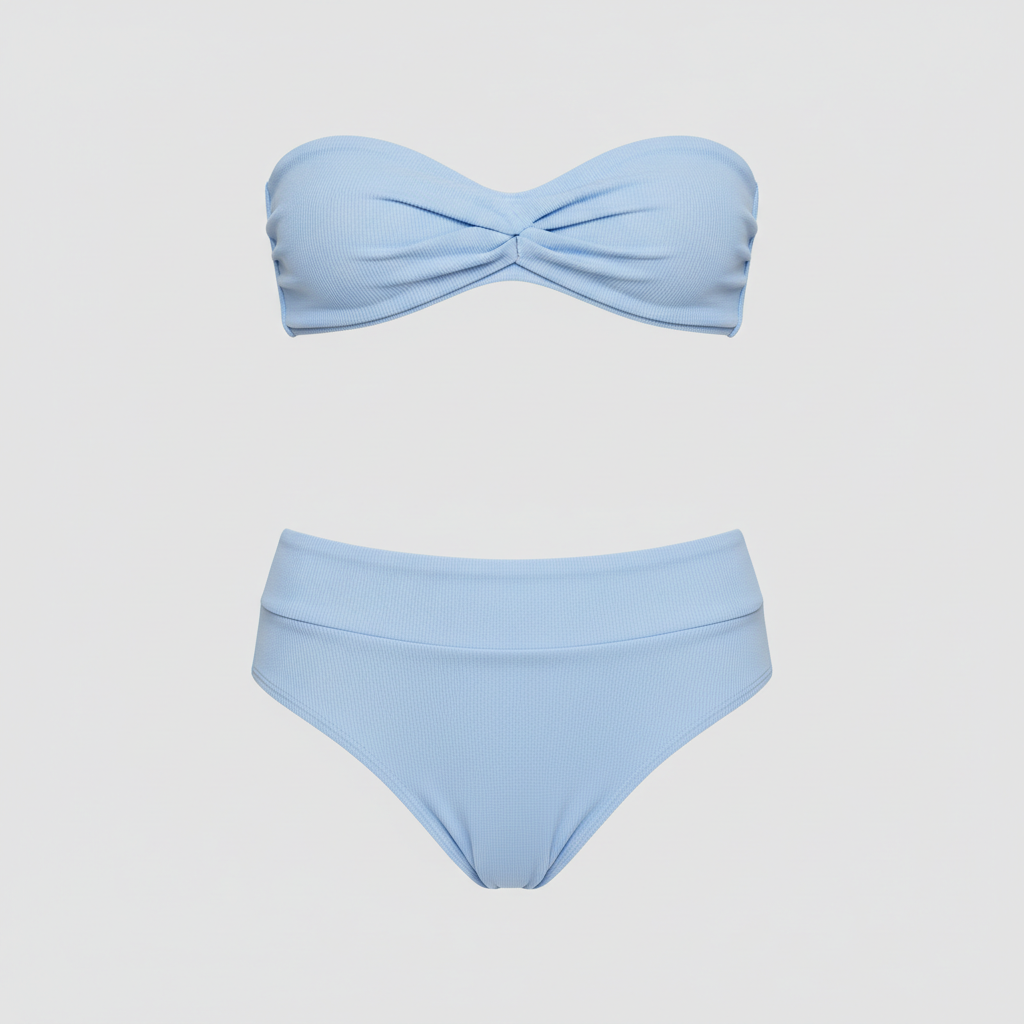 Sky Blue textured two-piece bikini set front view