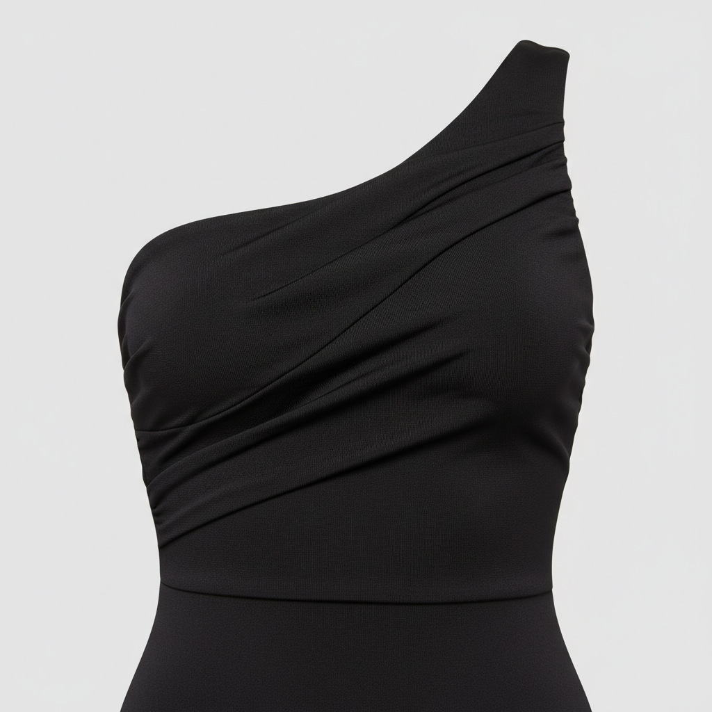 Midnight Black one shoulder swimsuit fabric close-up