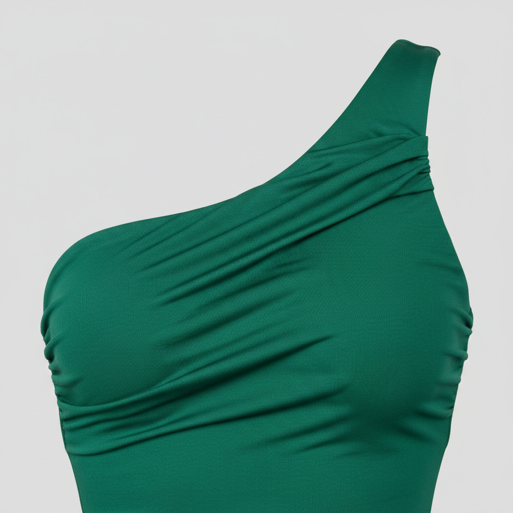Emerald Green one shoulder swimsuit fabric close-up