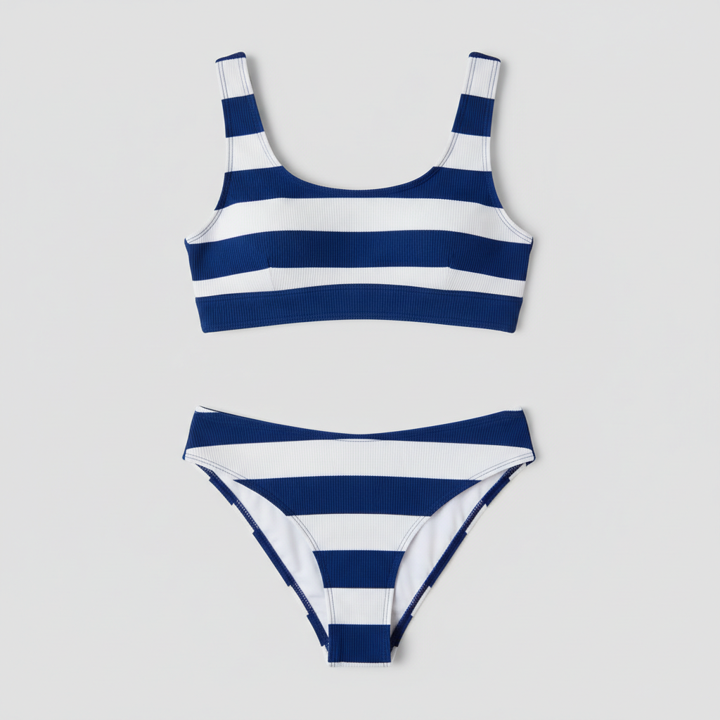 Signature Rib Bikini Set in Ocean Blue & White — Hero Shot