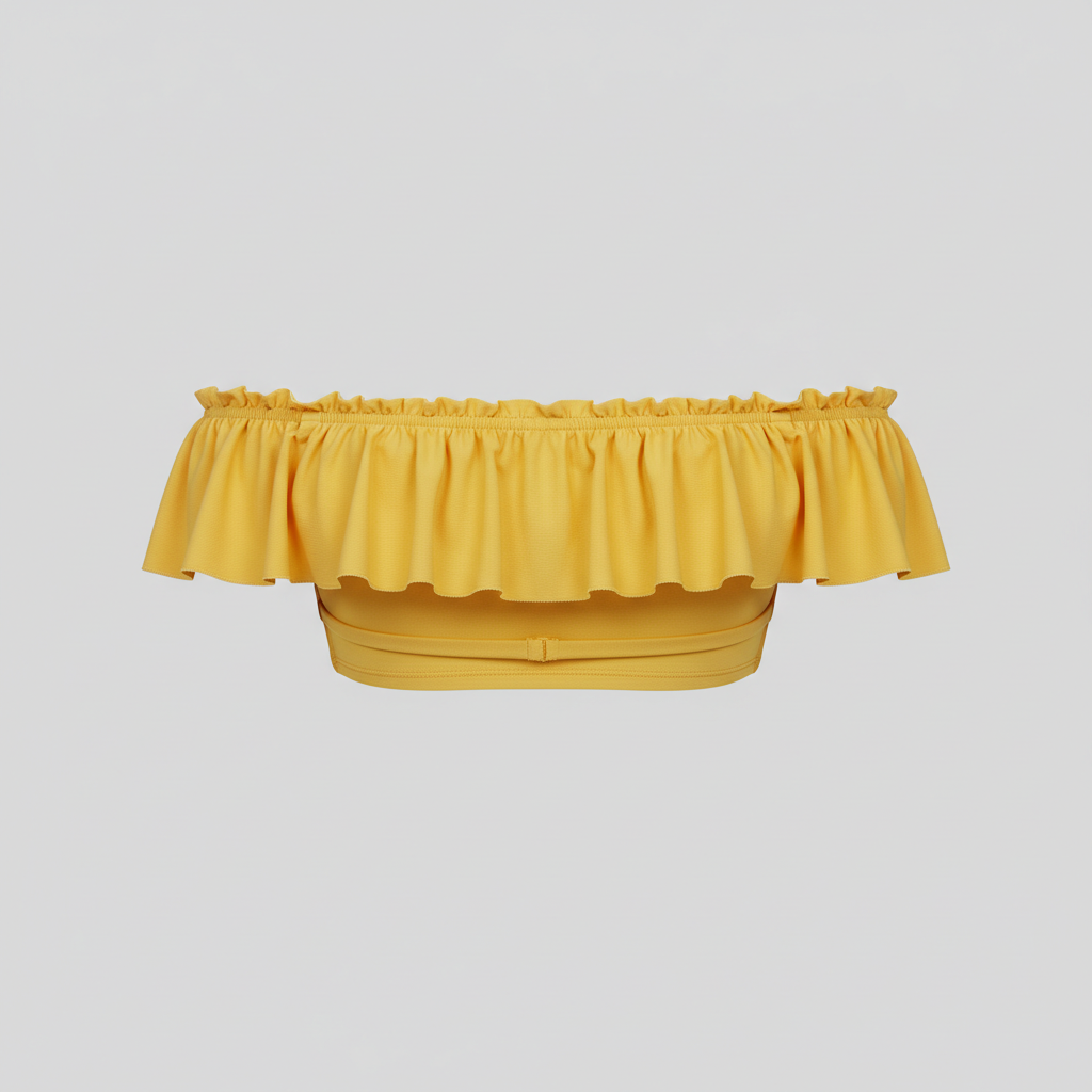 Off Shoulder Ruffle Bikini Top in Butter Yellow – Back view