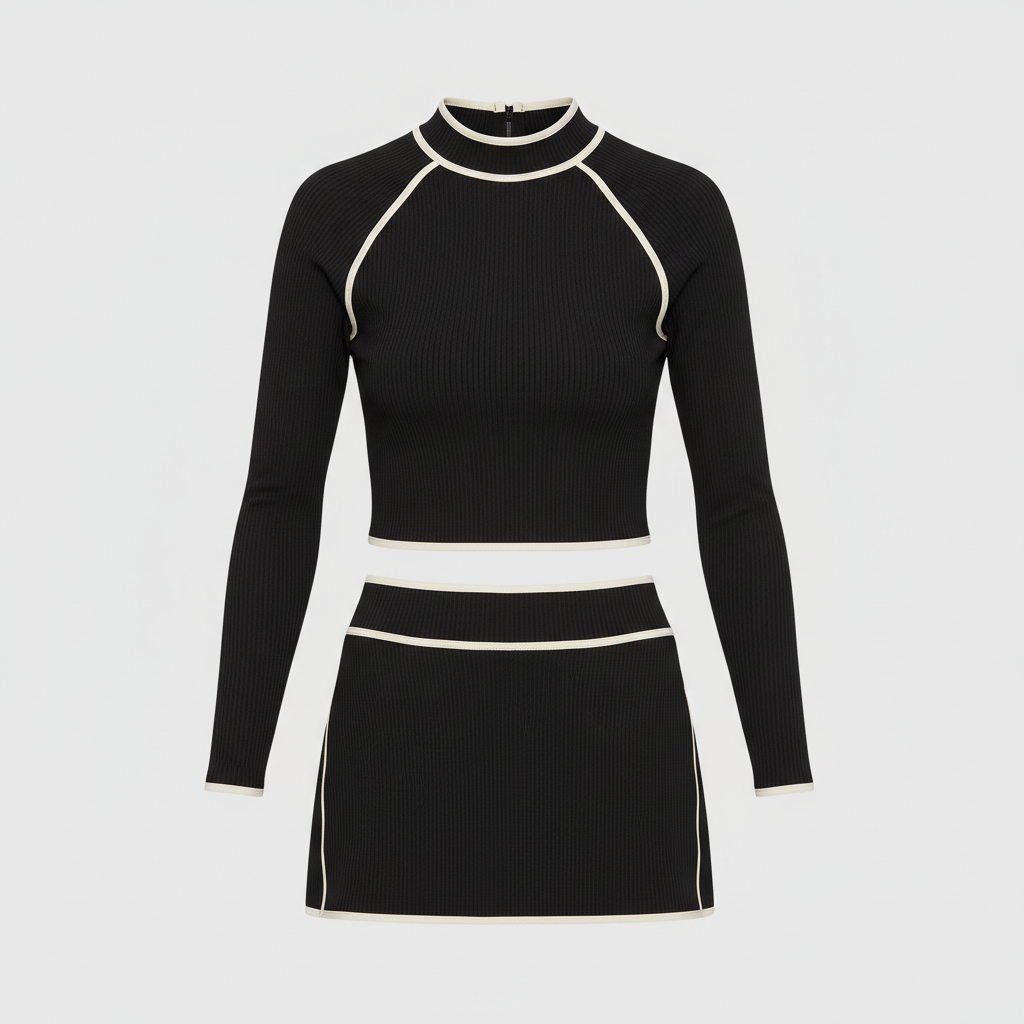 Contrast Knit Swim Set in Black & Ivory - Hero