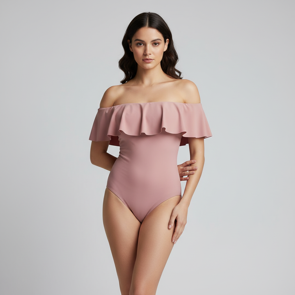 Female model wearing Sleek Swimsuit in Dusty Rose