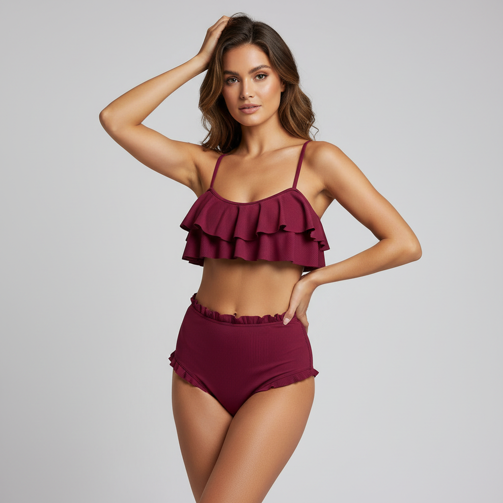 Island Vibes Bikini in Burgundy Wine - Female Model