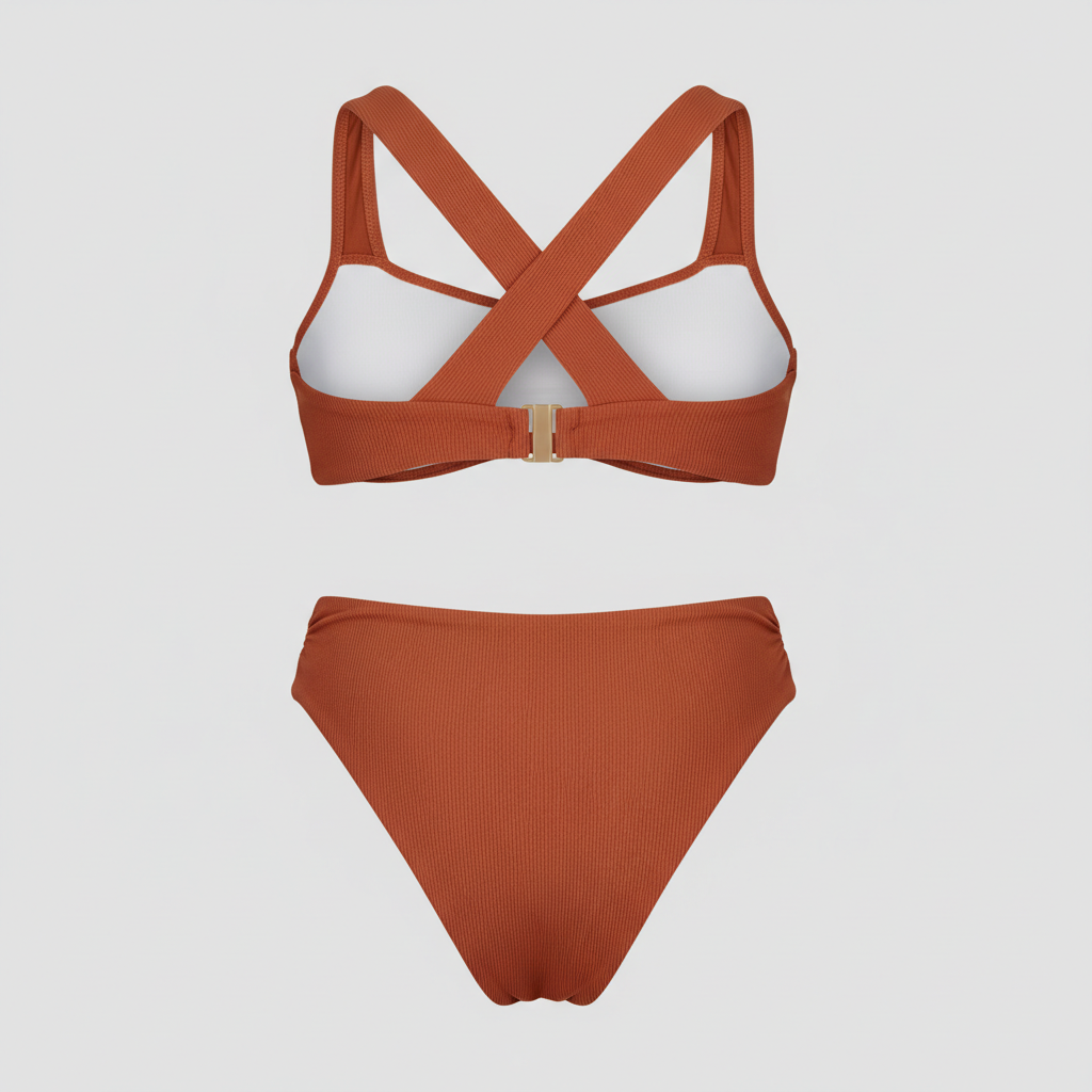 Terracotta Rust textured two-piece bikini set back view