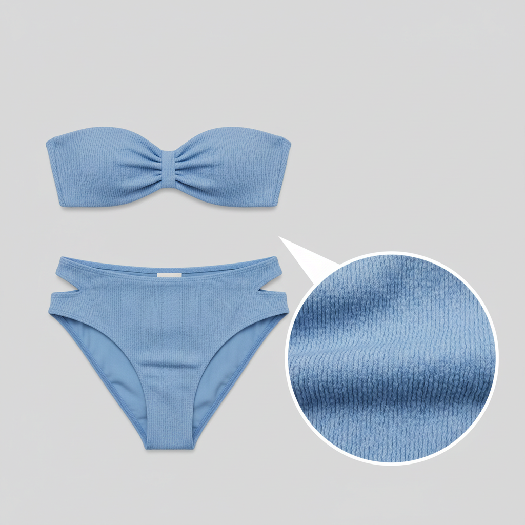 Tropical Bloom Bikini in Sky Blue – Fabric close-up