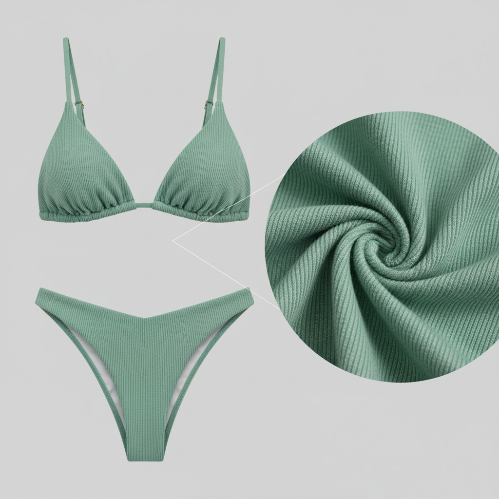 Tropical Bloom Bikini in Pistachio Green – Fabric close-up