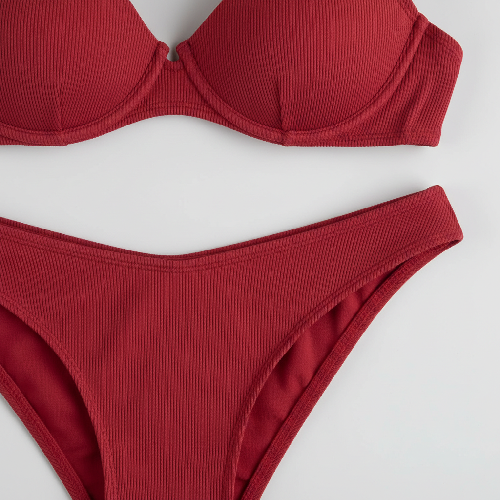 Azure Escape Bikini in Ruby Red – Fabric Close-Up
